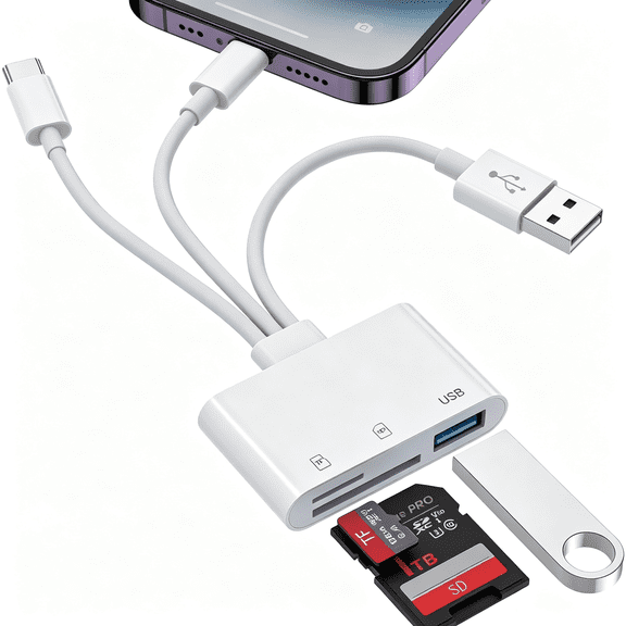 GJX 3-In-1 Sd Card Reader for Iphone 17 16 15 14 Ipad,Memory Card Reader with Usb Camera Adapter Plug and Play,Sd/Micro Sd Card Adapter for Mac Android Pc,Trail Game Camera Viewer
