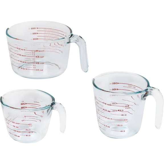 GJX 3-Pack Glass Measuring Cups Set,1,2&4 Cup Measuring Cups for Prepping,Baking and Cooking,Preheated Oven,Dishwasher,Freezer,And Microwave Safe