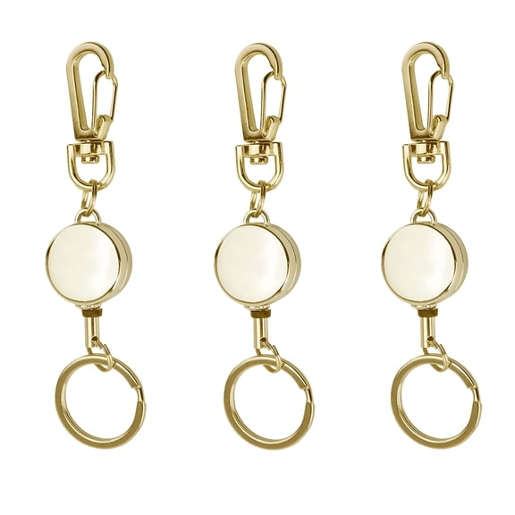 GJX 3 Pack Heavy Duty Retractable Badge Reel Metal ID Badge Holder with Belt Clip Key Ring for Name Card Keychain for Nurse,Volunteer,Teacher,Student (Gold)