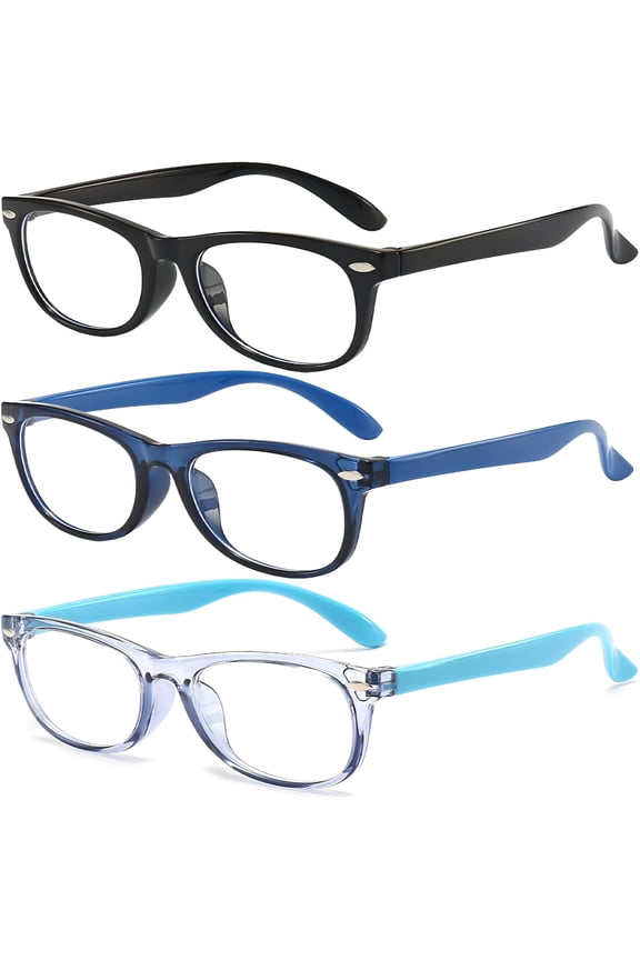 3 Pack Kids Blue Light Blocking Glasses for Girls and Boys,Computer Blue Light Blocking Glasses for Age 3-9 (Black + Dark Blue + Light Blue)