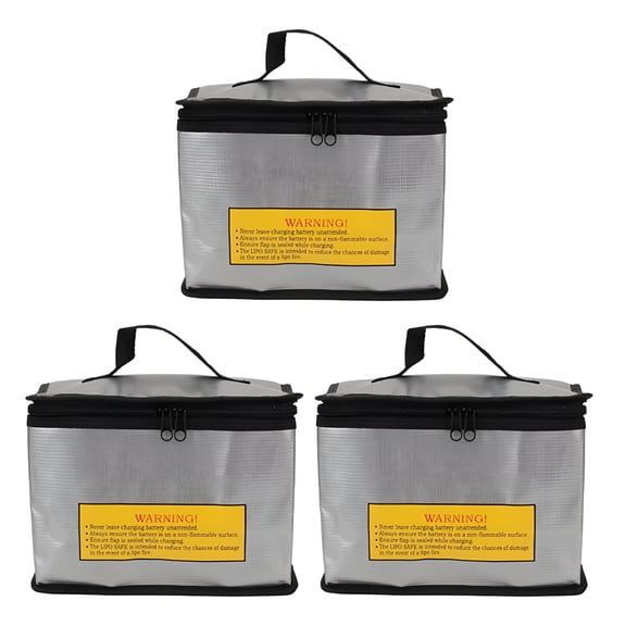 GJX 3 Pack Lipo Battery Safe Bag, Fireproof Explosion Proof Storage Case with Zipper, Large Capacity Safety Pouch for Drone RC Car Boat, Lithium Battery Charging Container, Electronics Protection
