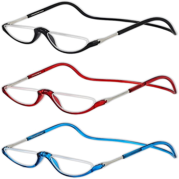 GJX 3 Pack Magnetic Reading Glasses for Men & Women - Adjustable Temple Computer Readers-Reading Glasses with Neck Strap