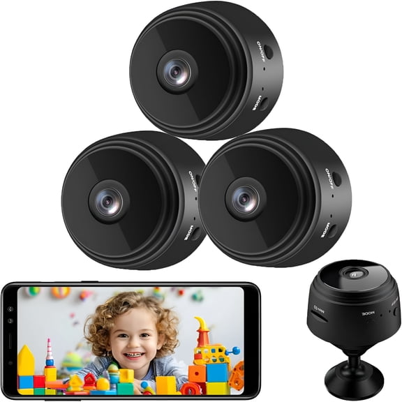 GJX 3 Pack Mini Security Camera,1080P Hd Wifi Home Indoor Outdoor Camera for Baby/Pet/Nanny,Ip Camera Remote Viewing for Security with Ios,Android Phone App(Video Only)