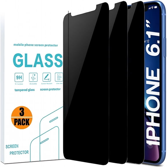 GJX 3-Pack Privacy Screen Protector for iPhone 11 & XR, Anti-Spy Tempered Glass Film, 9H Hardness, Case Friendly