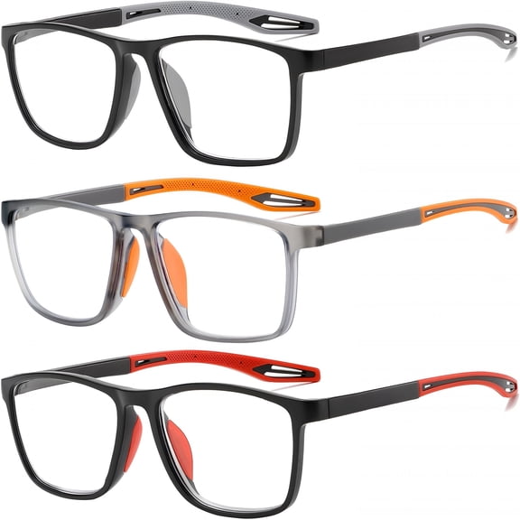 GJX 3 Pack Reading Glasses for Men Sporty Design Blue Light Blocking Reader Comfortable and Flexible Lightweight