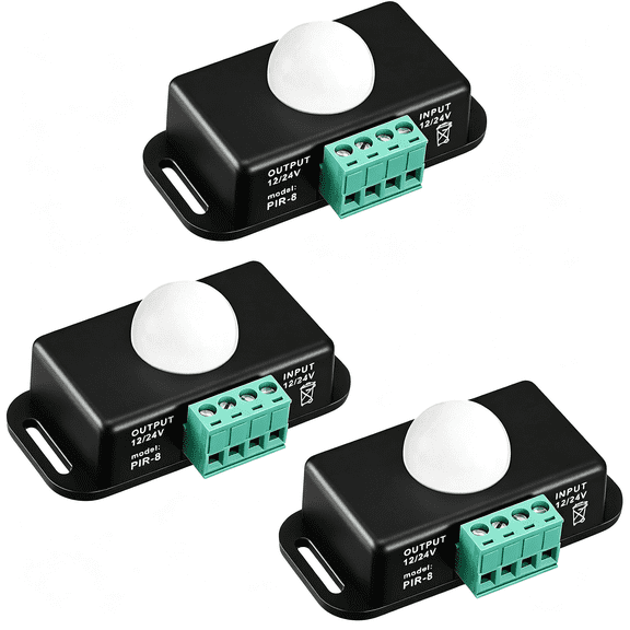 GJX 3 Packs 12 V 24 V Pir Sensor Led Motion Sensor Timer Function Motion Detector Switch 120 Degree Field of View Body Infrared Detector Pir Controller for Flexible Led Strip Lights