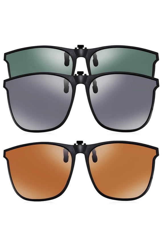 3 Pairs Polarized Clip On Sunglasses, Rimless Anti-Glare Eyewear for Driving and Fishing, Lightweight Universal Fit for Prescription Glasses