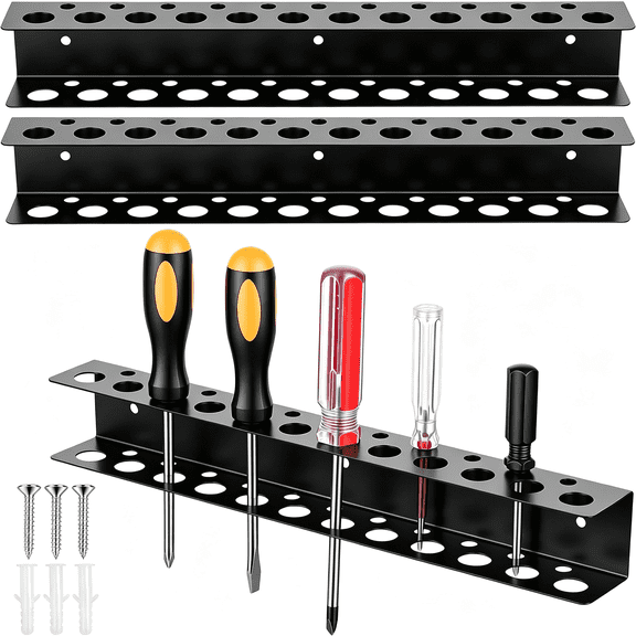 GJX 3 Pcs Screwdriver Holder Wall Mount with 23 Holes,Heavy Duty Metal Utility Storage Rack Screwdriver Organizer Hand Tools Organizer for Pliers Small Tools Garage Workshop Shed