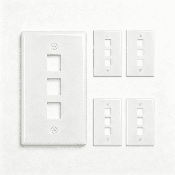 GJX 3-Port Keystone Wall Plate 5-Pack,Low-Profile Single Gang Wall Plates for Rj45 and Coax Keystone Inserts,White Reliable Keystone Plate