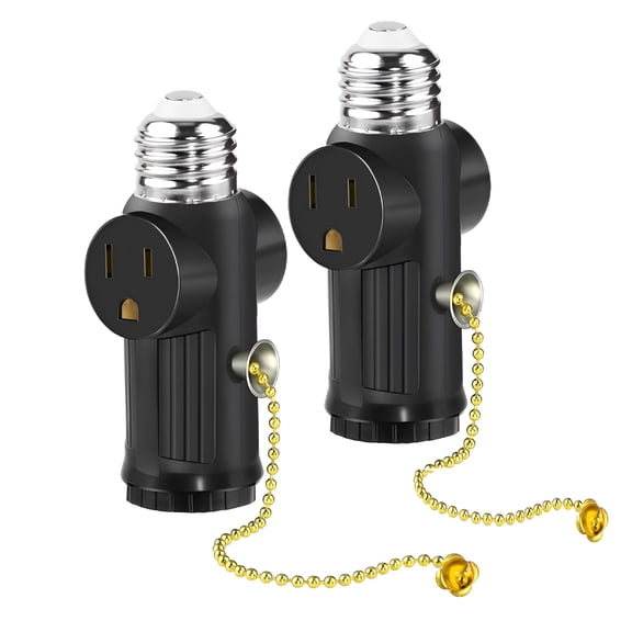GJX 3 Prong Light Socket Adapter,E26 Light Bulb Outlet Adapter,Polarized Light Socket to Plug Adapter (2 Piece)
