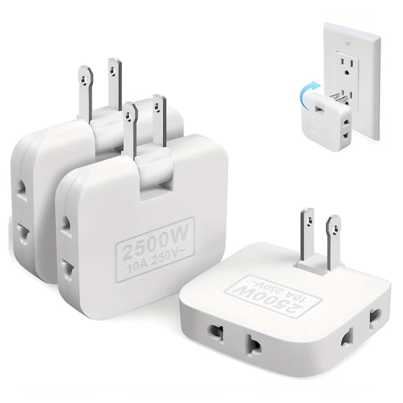 GJX 3-Way Flat Wall Outlet Extender with USB 3.0, 2-Prong Swivel Mini AC Adapter, Foldable Space Saving Plug for Home Office Travel, Black