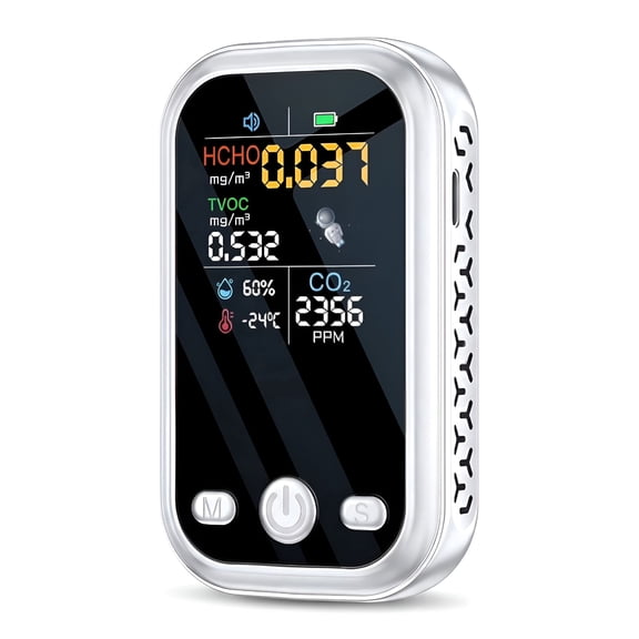 GJX 3-in-1 CO Detector, Handheld Carbon Monoxide Sensor with CO2 Concentration, Temperature&Humidity Monitor, Natural Gas&Smoke Alarm for Home Apartment Hotel Camping RV