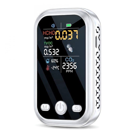 GJX 3-in-1 CO Detector, Handheld Carbon Monoxide Sensor, Monitors CO2 Concentration, Temperature & Humidity, Detects CO, Natural Gas, Smoke, Temperature, and Humidity for Home, Apartment