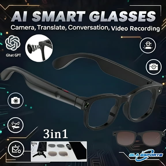 GJX 3-in-1 Smart Glasses | AI Real-Time Translation & Video Recording | 50Hrs Battery, Polarized Sunglasses w/Hands-Free Calls | Certified