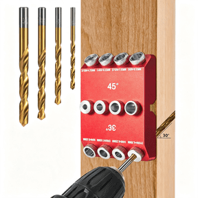 GJX 304590 Angle Drill Guide Jig for Straight Or Angled Holes | Portable Angle Drill Guide Block for Hand Drill,Pocket-Hole Tool Jig with 4 Bits in Railing,Handrails,Drill Press,Decks