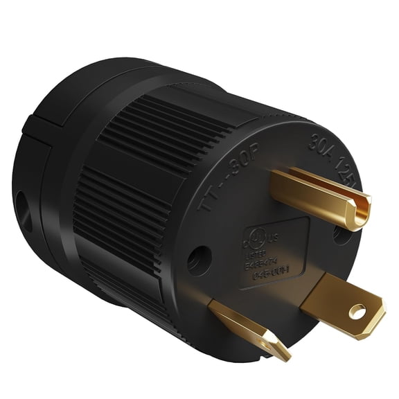 GJX 30 Amp 125V Rv Replacement Plug, Nema Tt-30P Extension Cord End Male Power Connector, Electrical Straight Blade, Grounding, Industrial Grade for Trailer Camper Generator -2 Pole 3 Wire-Ul
