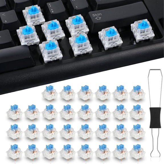 GJX 30 Pcs Keyboard Clicker,Mechanical Keyboard Switches with Disassembly Tools,3 Pin Clicky Switches,Clickers for 3D Prints,Dustproof Keyboard Switches,Keyboard Keys