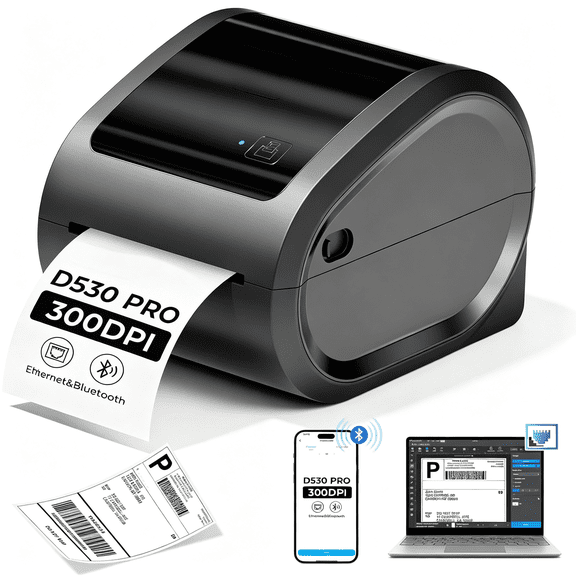 GJX 300Dpi Ethernet Thermal Label Printer 4X6 with Built-In Paper Bin | Shipping Label Printer for Small Business/Home/Office,Ethernet/Bluetooth/Usb Connection,Compatible