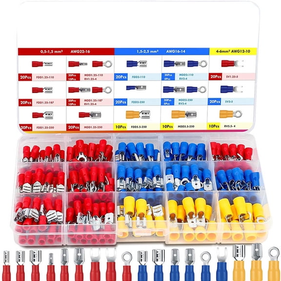 GJX 300Pcs Wire Connectors Kit,Male and Female Spade Connectors,17 Types Electrical Connector Kit 0.5-6.0Mm,Insulated Terminal Connector,Includes Spade Ring Fork Wire Terminal