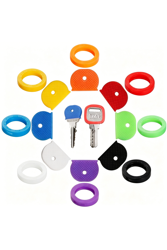 32Pcs Key Caps Covers Tags,Key Cap Key Ring Combination Key Identifier Label Id Perfect Coding System to Identify Your Key in 2 Different Style 8 Assorted Colors