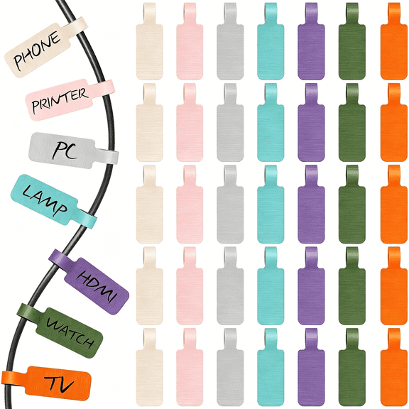 GJX 35 Pcs Multicolored Color-Coded Nylon Cable & Cord Labels (7 Colors,5 Each) - Reusable Hook & Loop Wire Tags,Residue-Free Ink-Proof Water-Resistant Identification Labels for Home Office
