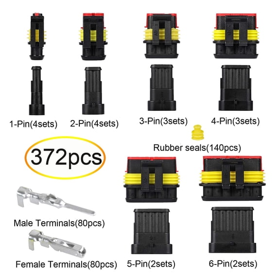 GJX 372Pcs Waterproof Automotive Electrical Connectors Quick Connect and Disconnect Wire Connector Terminals 1/2/3/4/5/6 Pin Connectors Kit (18 Sets)
