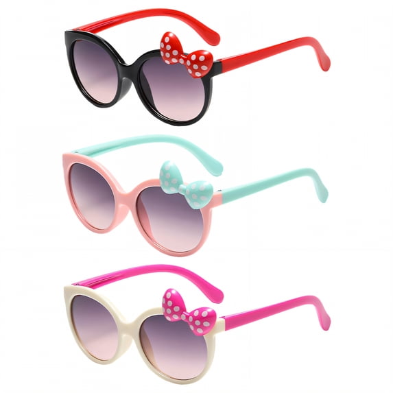 GJX 3Pcs Baby Sunglasses,Cartoon Cute Style Toddler Sunglasses Age 2-4,Bowknot Little Princess Shape Infant Sunglasses,Style1