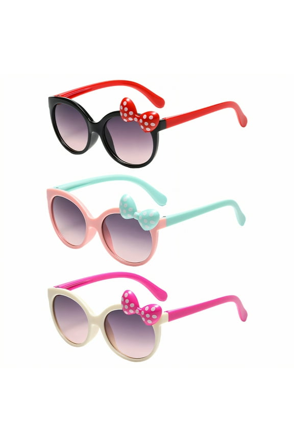 3Pcs Baby Sunglasses,Cartoon Cute Style Toddler Sunglasses Age 2-4,Bowknot Little Princess Shape Infant Sunglasses,Style1