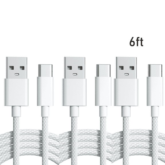 GJX 3Pcs USB Cable Nylon Braided Micro USB Cable,USB Type C Cable with Data Transfer,White,6ft