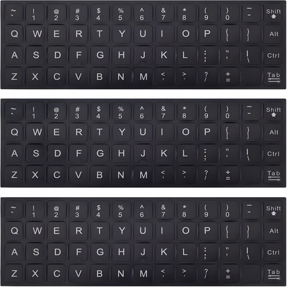 GJX 3Pcs Universal English Keyboard Letter Stickers,Replacement English Keyboard Stickers with Black Background and White Lettering for Pc Computer Laptop Desktop