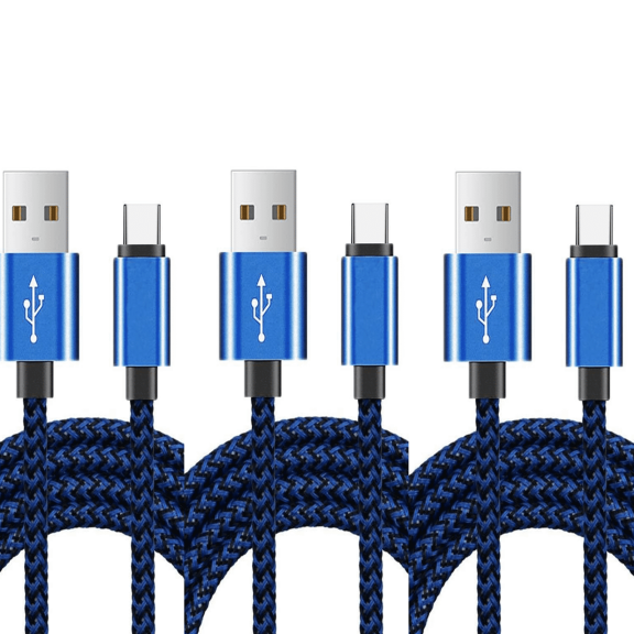 GJX 3Pcs Usb Cable,Two-In-One Micro Usb Cable,Versatile Shiny Surface Usb Type C Cable,Blue,9Ft