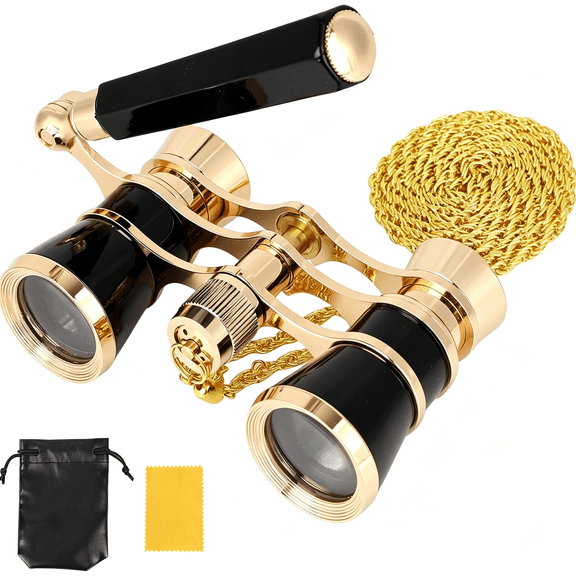 GJX 3X25 Opera Glasses, Compact Mini Theater Binoculars with Adjustable Handle and Chain Portable Vintage Theater Binoculars for Women Adults Kids Concerts Cinema Musical Events