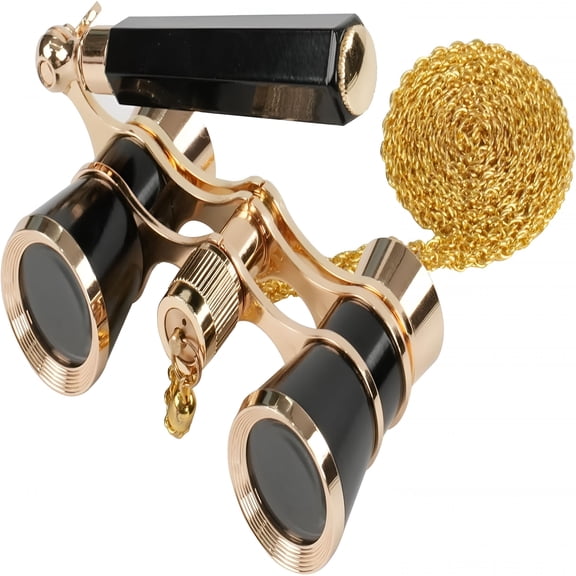 GJX 3X25 Opera Glasses with Handle and Chain, Compact Vintage Theater Binoculars for Adults Women Kids, Portable Mini Binoculars for Concerts Opera Houses Cinema, Black