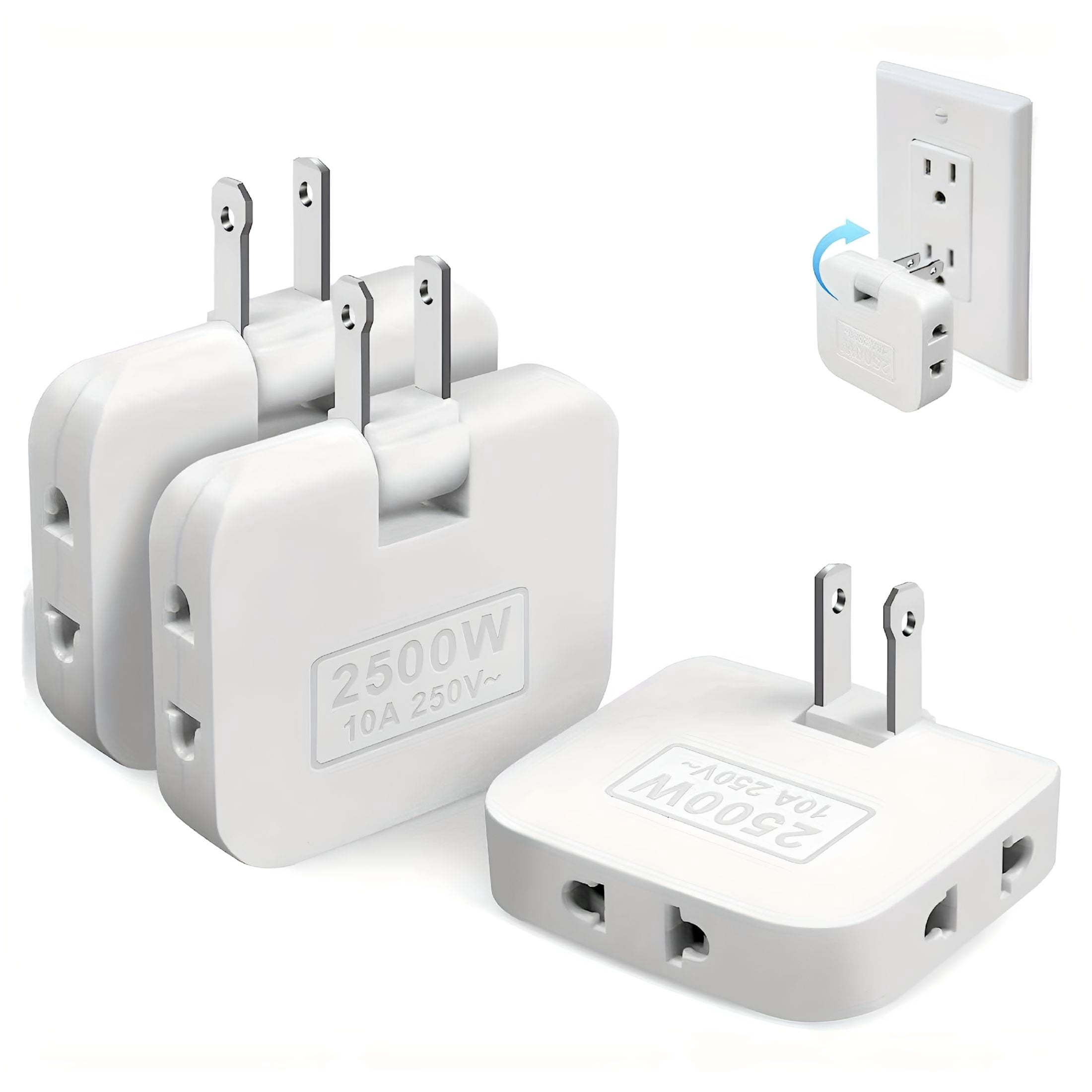 GJX 3pcs 3 Way Flat Wall Outlet Extender AC Adapter 2-Prong Swivel Mini ...