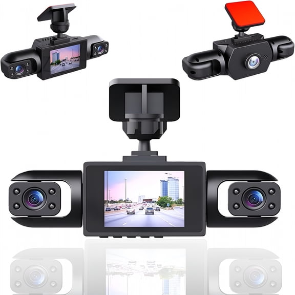 GJX 4-Lens 360 Full View Car Dashcam, 1080P Front Rear Left Right Cameras, Night Vision, Loop Recording with 32GB Card