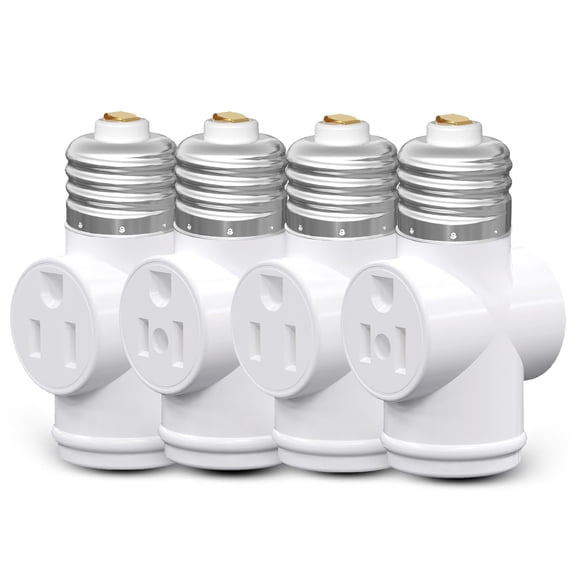 GJX 4 Pack, Light Socket to Plug Adapter, Convert E26 Light Socket to 3-Prong Outlet Adapter and Light Bulb Socket (White)