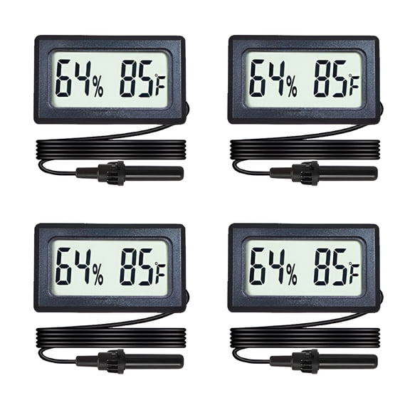 GJX 4-Pack Mini Digital Hygrometer Thermometer Gauge with Probe Lcd Display Temperature Fahrenheit Humidity Meter for Incubator Reptile Plant Terrarium Sealed Containers Guitar Case