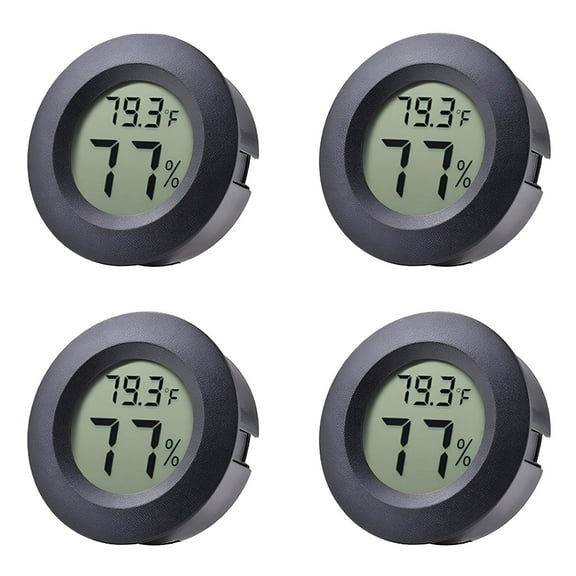 GJX 4-Pack Mini Hygrometer Thermometer Fahrenheit or Celsius Meter Digital LCD Monitor Indoor Room Round Humidity Temperature Gauge for Humidors Home Greenhouse