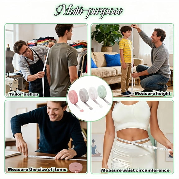 GJX 4-Pack Mini Soft Retractable Tape Measure, 60 Inch /150 cm Dual-Scale Flexible Sewing Tailor Cloth Measuring Tape for Body Measurements, Fabric Craft, Weight Loss Tracking, 4 Colors