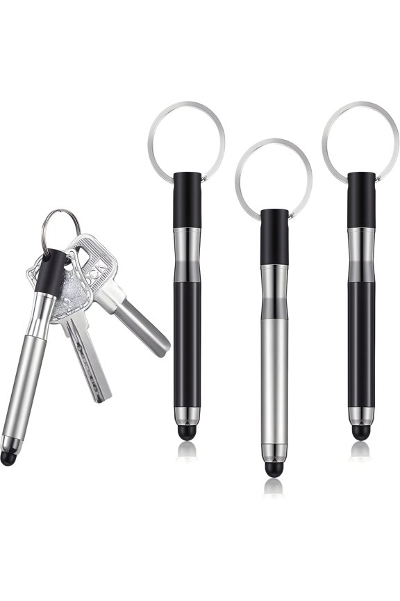 4 Pack Mini Stylus Pen with Keyring, 3-in-1 Capacitive Touch Screen Stylus, Portable Tablet Pen for iPad iPhone Android, Bullet Shape Keychain Accessory, Black