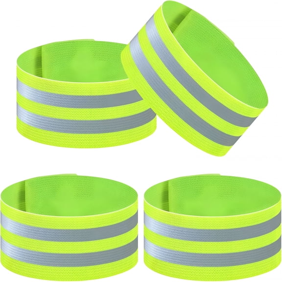 GJX 4 Pack Reflective Bands for Night Running, Adjustable High Visibility Arm Wrist Ankle Leg Straps, Elastic 360 Degree Reflective Safety Gear for Cycling Walking Jogging (Green)