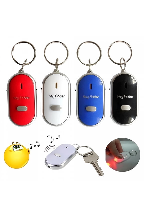 4 Pc Key Finder Locator Anti Lost Keys Keychain Tracker Whistle Sound LED Light