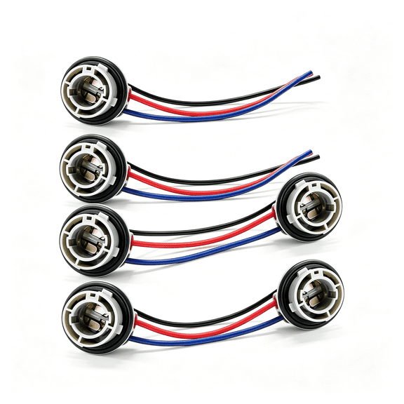 GJX 4 Pcs 1157 Led Bulb Socket Plug,Waterproof Plastic Car Brake Tail Light Turn Signal Socket with Wire Harness,Bay15D Led Light Base Plug Connector for Cars Trucks Suvs