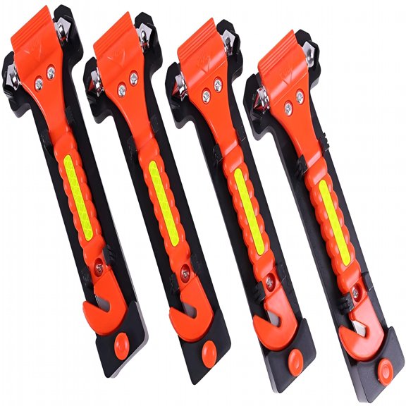 GJX 4 Pcs Car Emergency Escape Window Breaker and Seat Belt Cutter Hammer with Light Reflective Tape,Life Saving Survival Kit