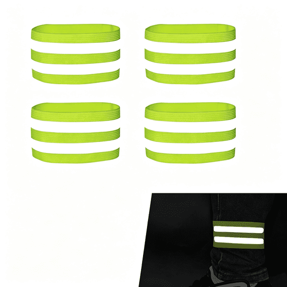 GJX 4 Pcs High Visibility Reflective Bike Pant Clips,Elastic Universal Cycling Wrist Ankle Leg Straps,Night Safety Bicycle Trouser Cuff Clips for Road Mountain Bike Riding