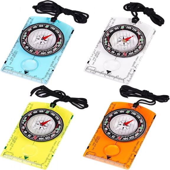 GJX 4 Pcs Outdoor Compass with Adjustable Declination,Magnifier,Ruler,Scale. Multifunctional Orienteering Waterproof Compass for Map Reading, Navigation, Hiking