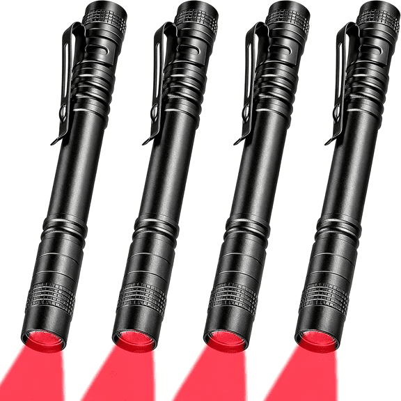 GJX 4 Pcs Red Light Flashlight Red Led Flashlight Pen Light Bright Torch for Night Astronomy Aviation Observation Turtle Safe Beach