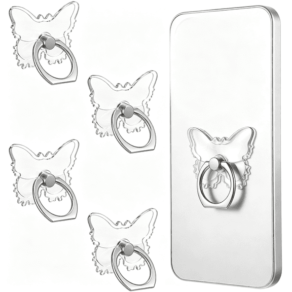 GJX 4 Pcs Transparent Butterfly Phone Ring Holder, Self-Adhesive | Butterfly Transparent Phone Ring Holder Grip 180Flip 360 Rotation Cellphone Rings for Various Mobilephone Tablets Cellphone