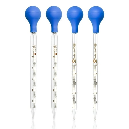GJX 4 Pieces Glass Pipette 10ml 5ml Glass Graduated Pipettes Dropper with Big Rubber Cap Dropping Lab Pipette Transfer for Liquid Essential Oil