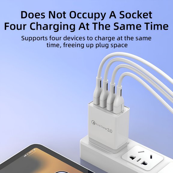 GJX 4-Port USB Wall Charger - Fast Charging USB Charger Block for Power Bank, White（2 Pack）